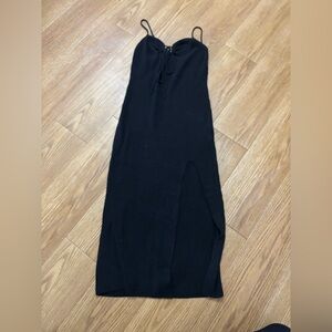 Black Knit Midi Dress with Front Tie